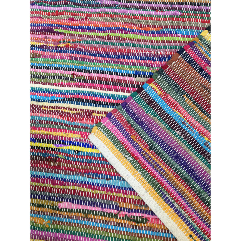 Seth Rainbow Striped Recycled Cotton Handwoven Flatweave Rug, Runner 120 x 300cm