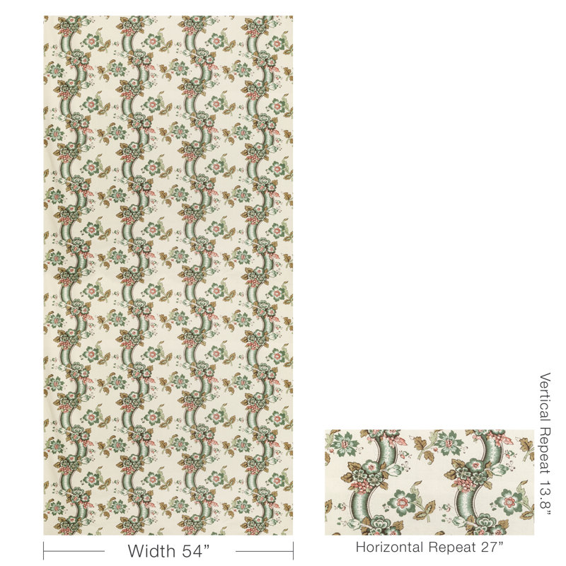 Benday Print Fabric, Green/Rose