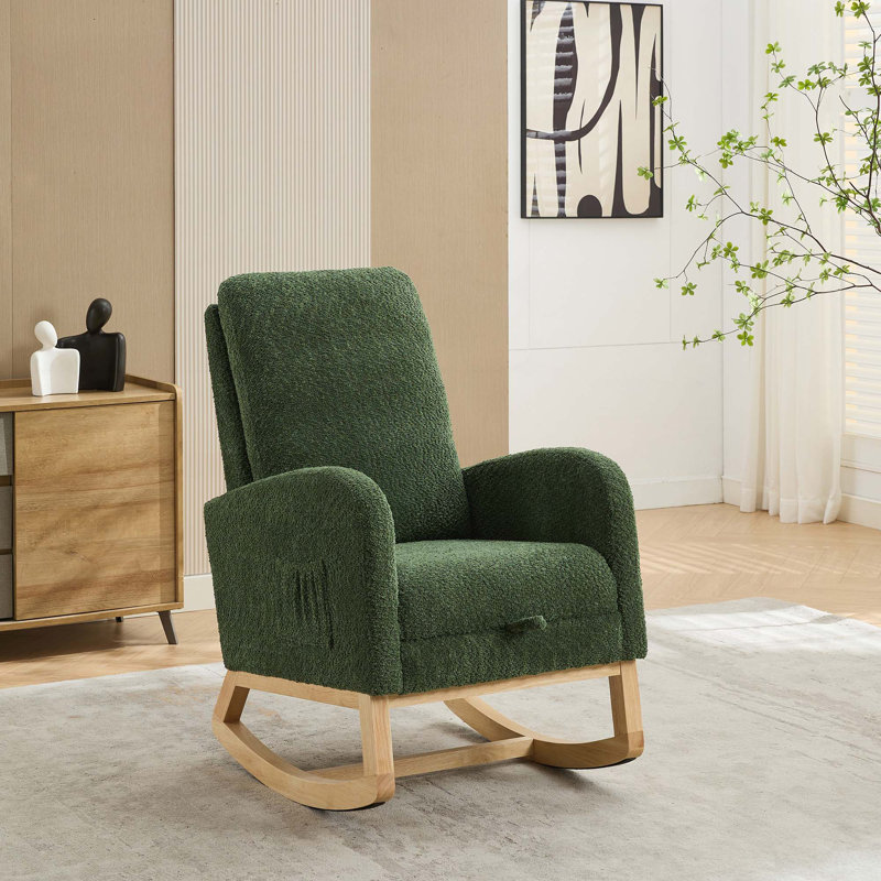 Chaise berçante en tissu avec repose-pieds rétractable Boucle, Vert, Naturel
