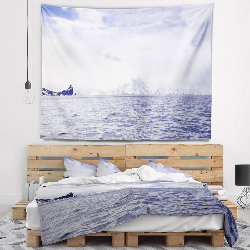Tapisserie paysage marin mer de l'Antarctique avec Icebergs, H 32 po x l 39 po