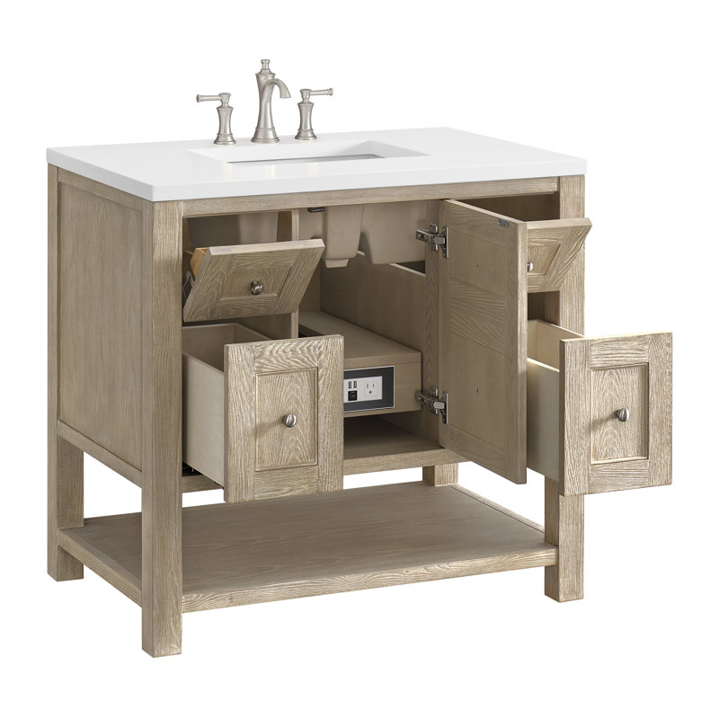 Breckenridge 36'' W Single Vanity, Whitewashed Oak, White Zeus, 8" Widespread