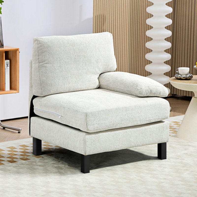 Module droit de fauteuil modulaire blanc crème avec pieds en bois et ressorts ensachés