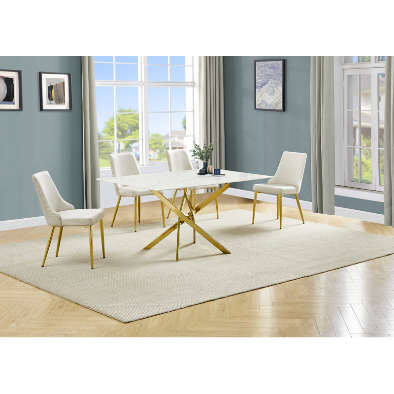 Ensemble repas en verre avec plateau en marbre blanc, 5, Crème, crème