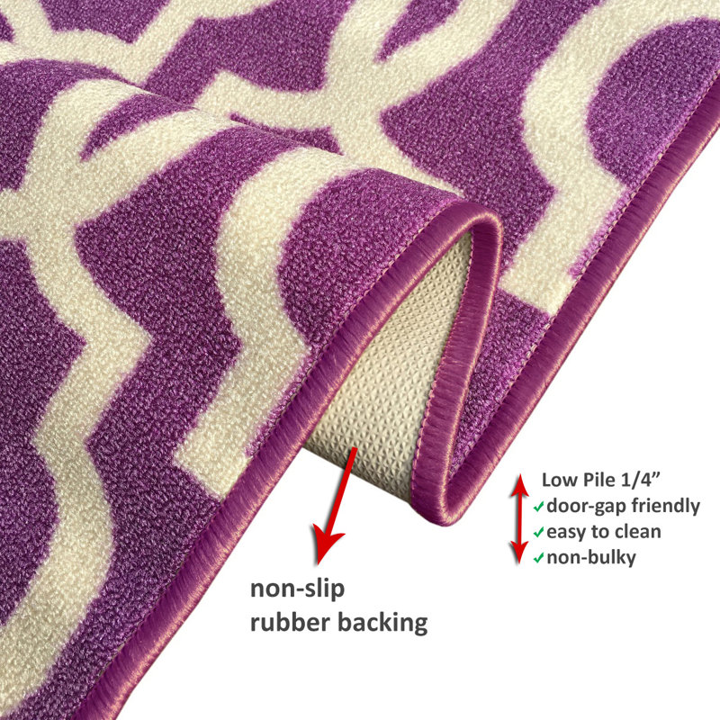 Tapis mauve crocheté et bouclé Van Buren, Tapis de couloir 1 pi 10 po x 6 pi
