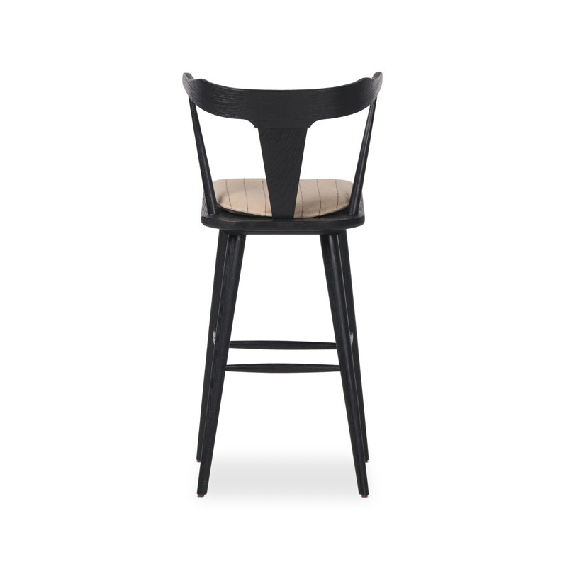 Garth Solid Wood Bar Stool, Sandy Oak, Lavon Flint/Linen Blend, Bar Stool (29.94" Seat Height)