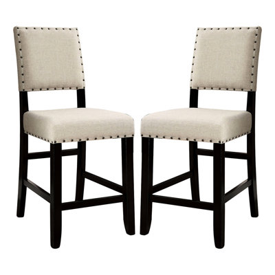 Beige Linen-Like Counter Height Chairs With Robust Construction, Antique Black Of 2 And Soft