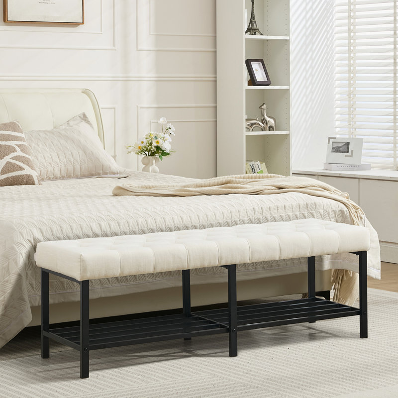 Eleonore 55.5'' Wide Polyester Blend Upholstered Storage Bench, Beige