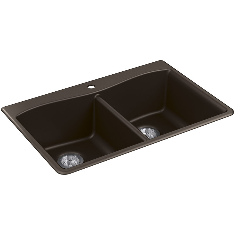 Kennon 33" L x 22" W Double Basin Dual Mount Kitchen Sink, Matte Brown
