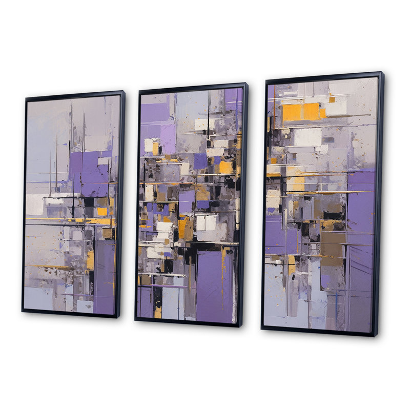 «Pink and Pruple Abstract Shadows II - Abstract Shapes», ensemble d'art sur toile, Cadre flottant noir