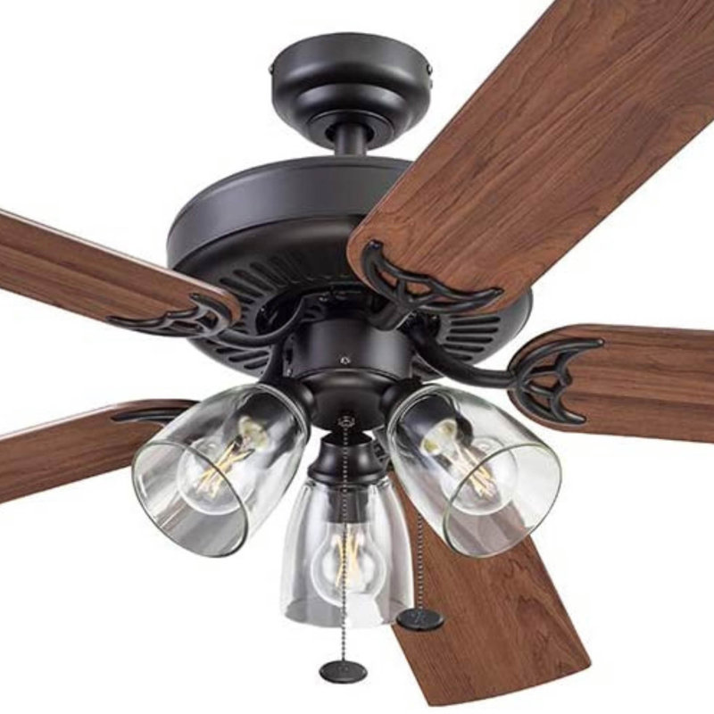 Ventilateur de plafond avec lumière Saybrook, Bronze avec pales en pin brut / érable chocolat