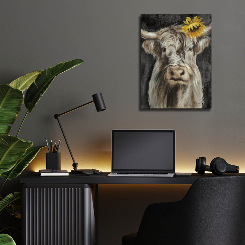  «Floral Highland Cow Vertical» par Silvia Vassileva, art mural en verre acrylique, 12 po x 16 po