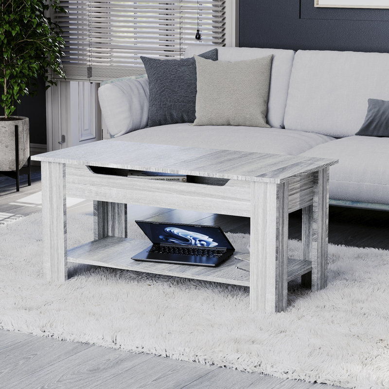 Anavictoria Lift Top Four Leg Coffee Table with Storage, Grey Wood, Grey Wood