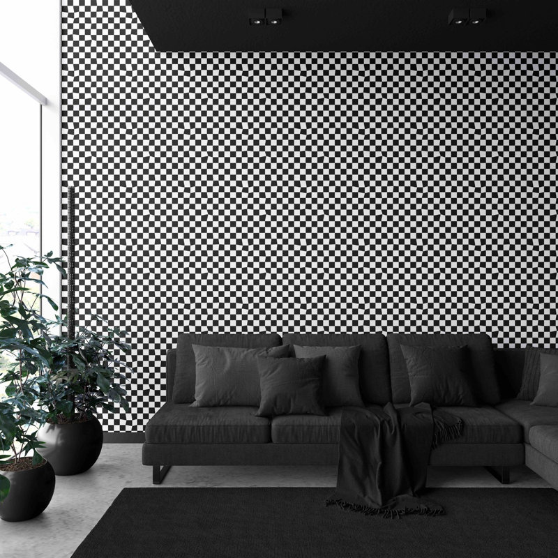 Warped Checkerboard Wallpaper, Black/White