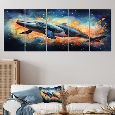 «Blue Majesty Whale In Watercolor - Whale», art mural 5 pièces