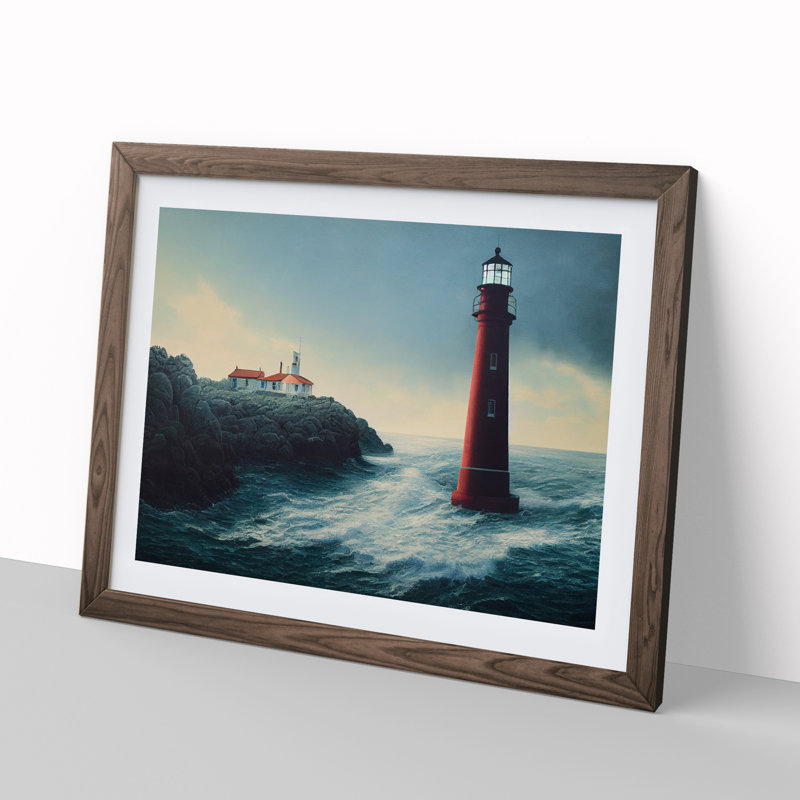 Dramatic Lighthouse - Single Picture Frame Print, Walnut Framed, 25cm H x 34cm W x 2cm D