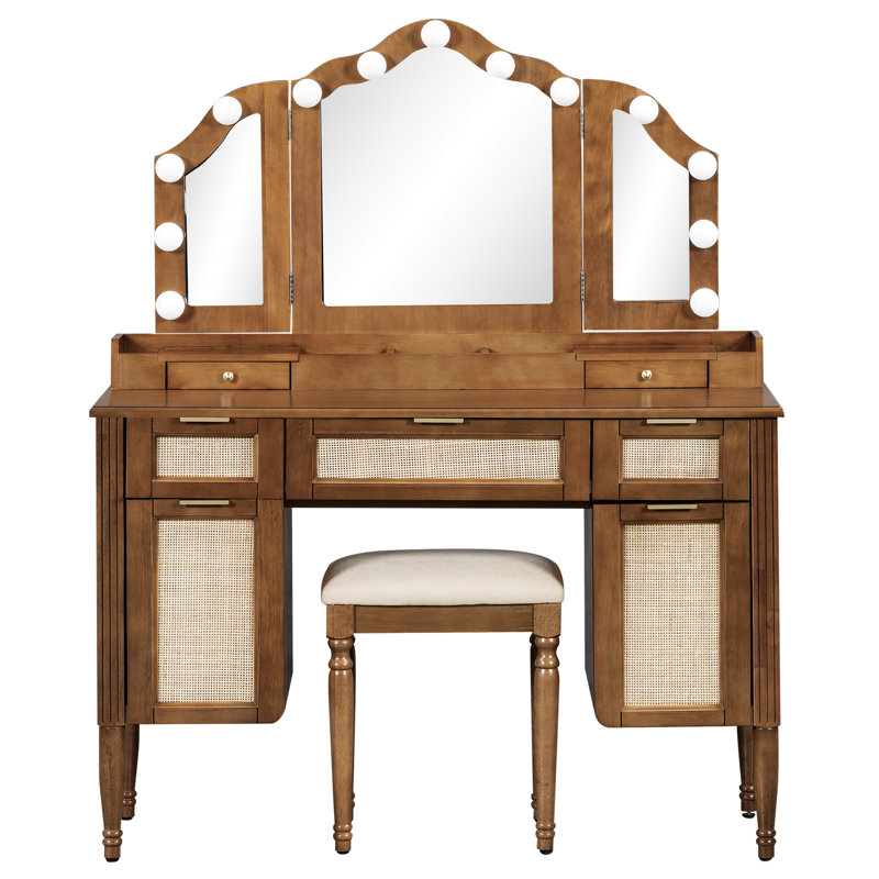 Ensemble de coiffeuse avec tabouret 44,37 po Solara, Brun