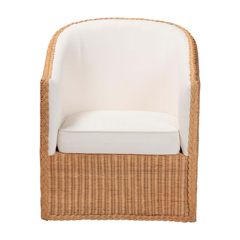Fauteuil d'appoint en rotin de Bohème avec coussin de siège amovible