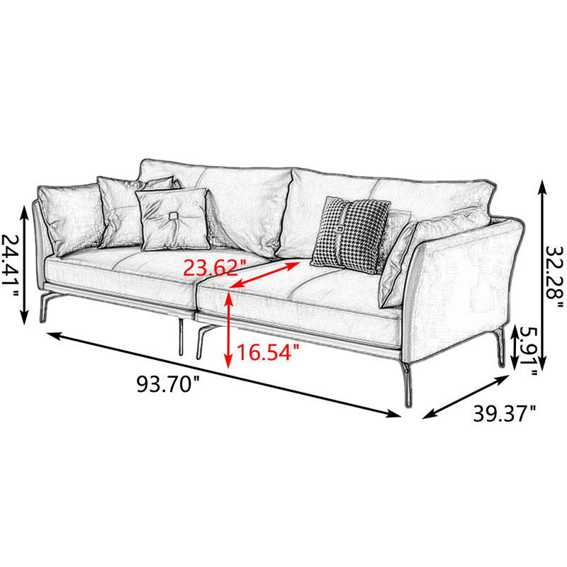 Coussin modulaire en cuir véritable, Bleu, H 32,28 po x l 93,7 po x P 39,37 po