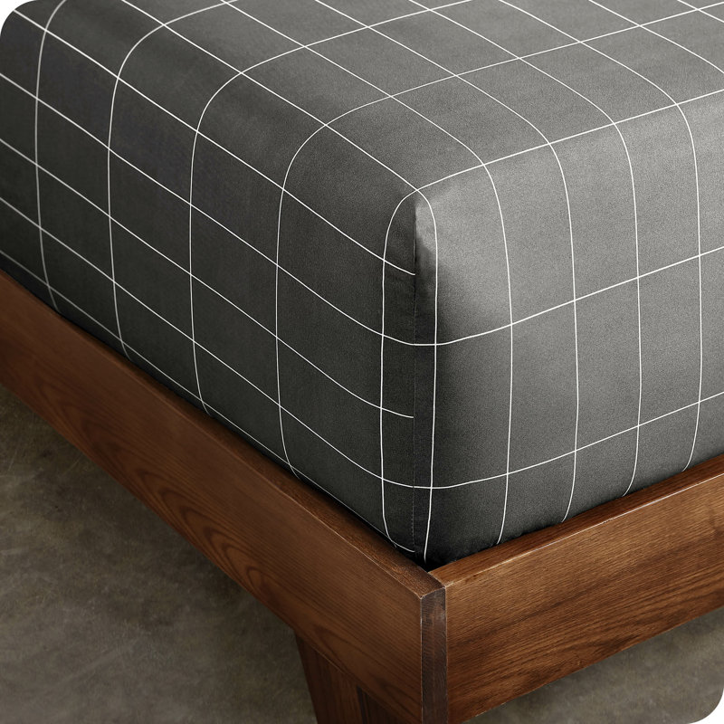 Microfiber Fitted Sheet, Queen Fitted Sheet, Grid - Gray/White
