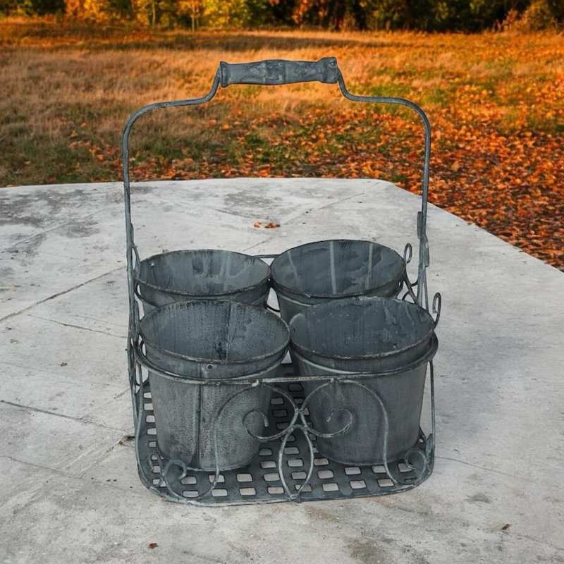 Metal Garden 4 Pot Palnter, Grey