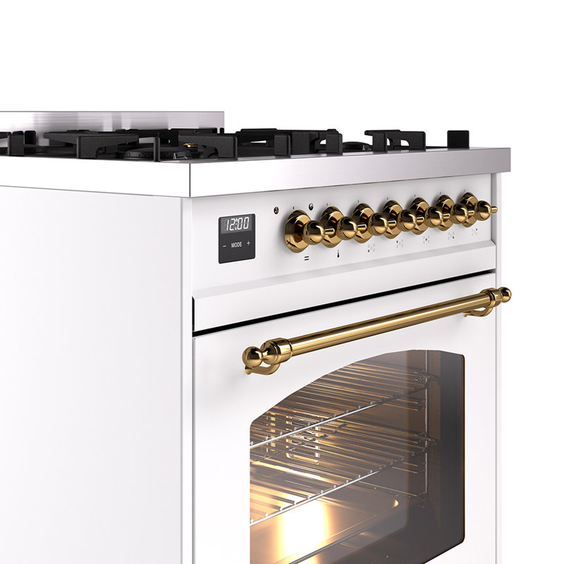 ILVE Nostalgie II 30 in Dual Fuel Range, White/Brass, Natural Gas