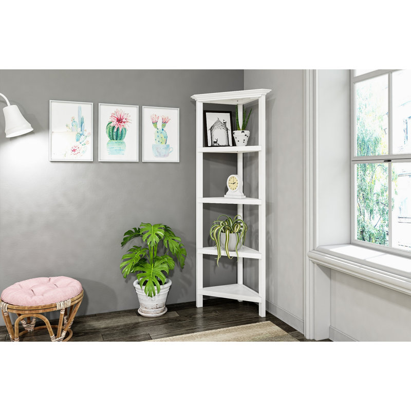 Bibliothèque de coin en bois avec 4 tablettes et 4 tablettes, Blanc
