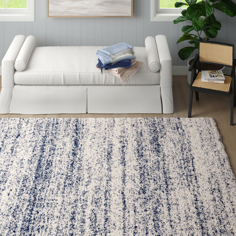 Tapis ivoire / bleu marine Audriauna, Rectangle 3 pi x 5 pi
