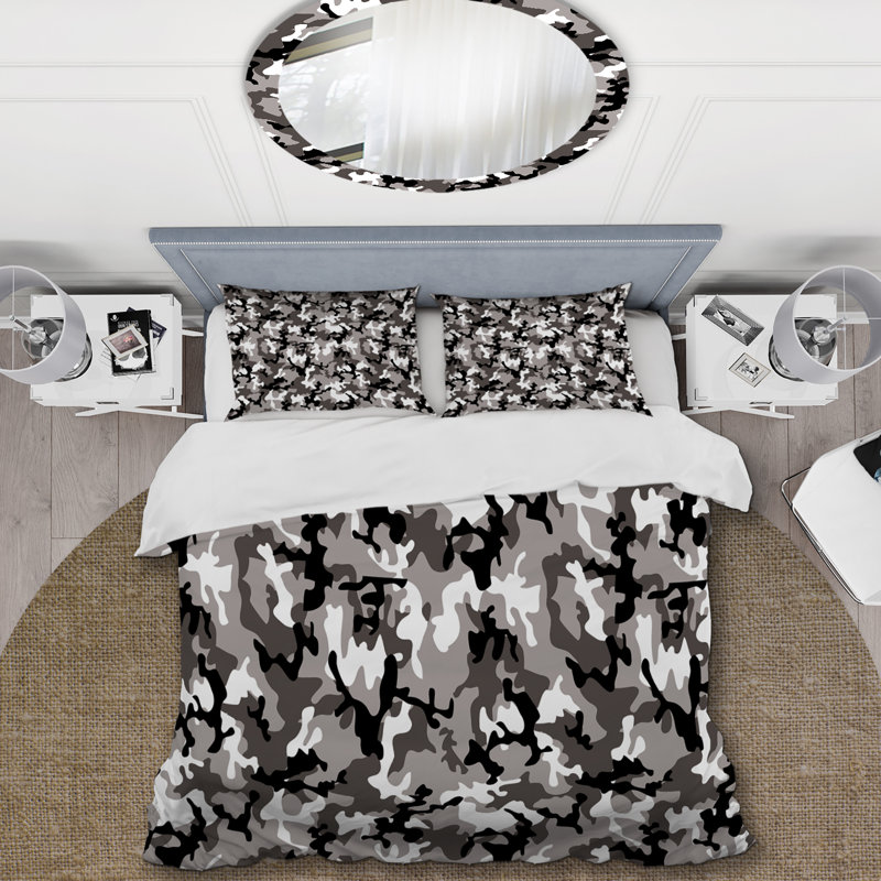 Grey Desert Camouflage - Ensemble de housse de couette à motif abstrait - Microfibre de polyester