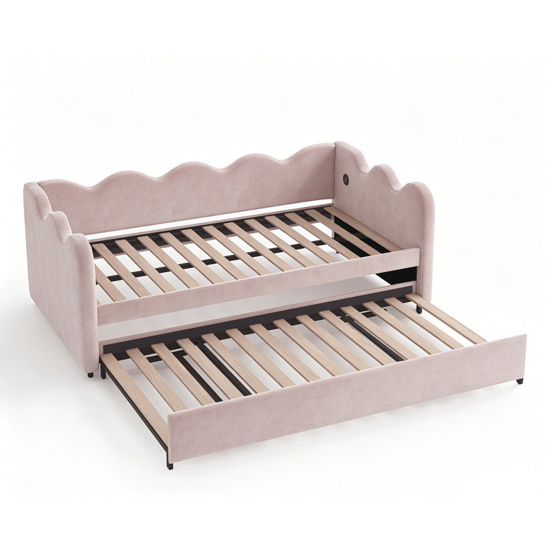 Lit de jour convertible en tissu écossais renforcé avec chargement USB Loom, Violet