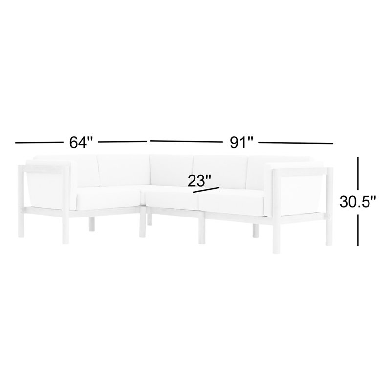 Haven 4-Piece Teak Outdoor Sectional With Sunbrella Cushions, Sunbrella Canvas, 4