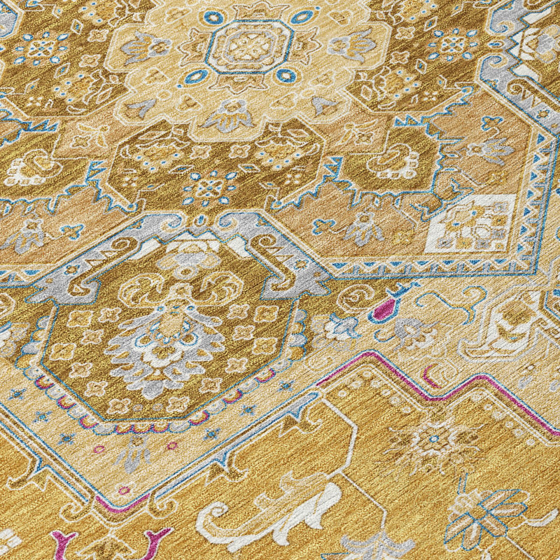 Gold Flat Woven Synthetic Rectangular Washable Rug 46" x 30"