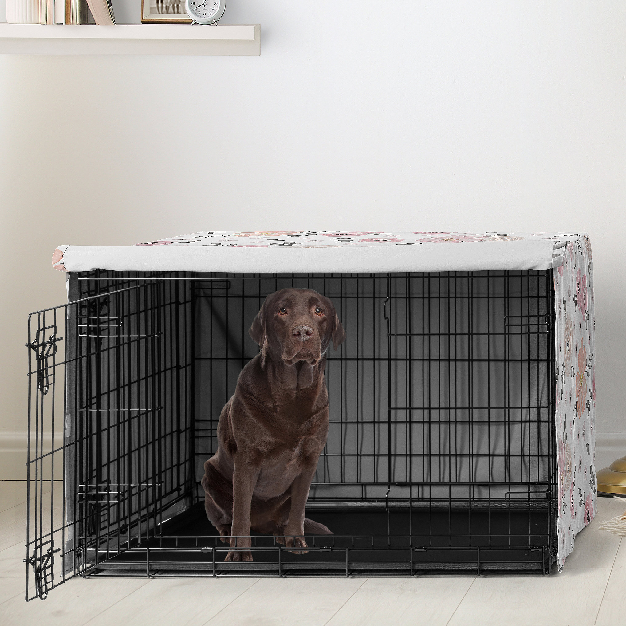 Sweet Jojo Designs Watercolor Floral Pink and Grey Dog Crate Kennel