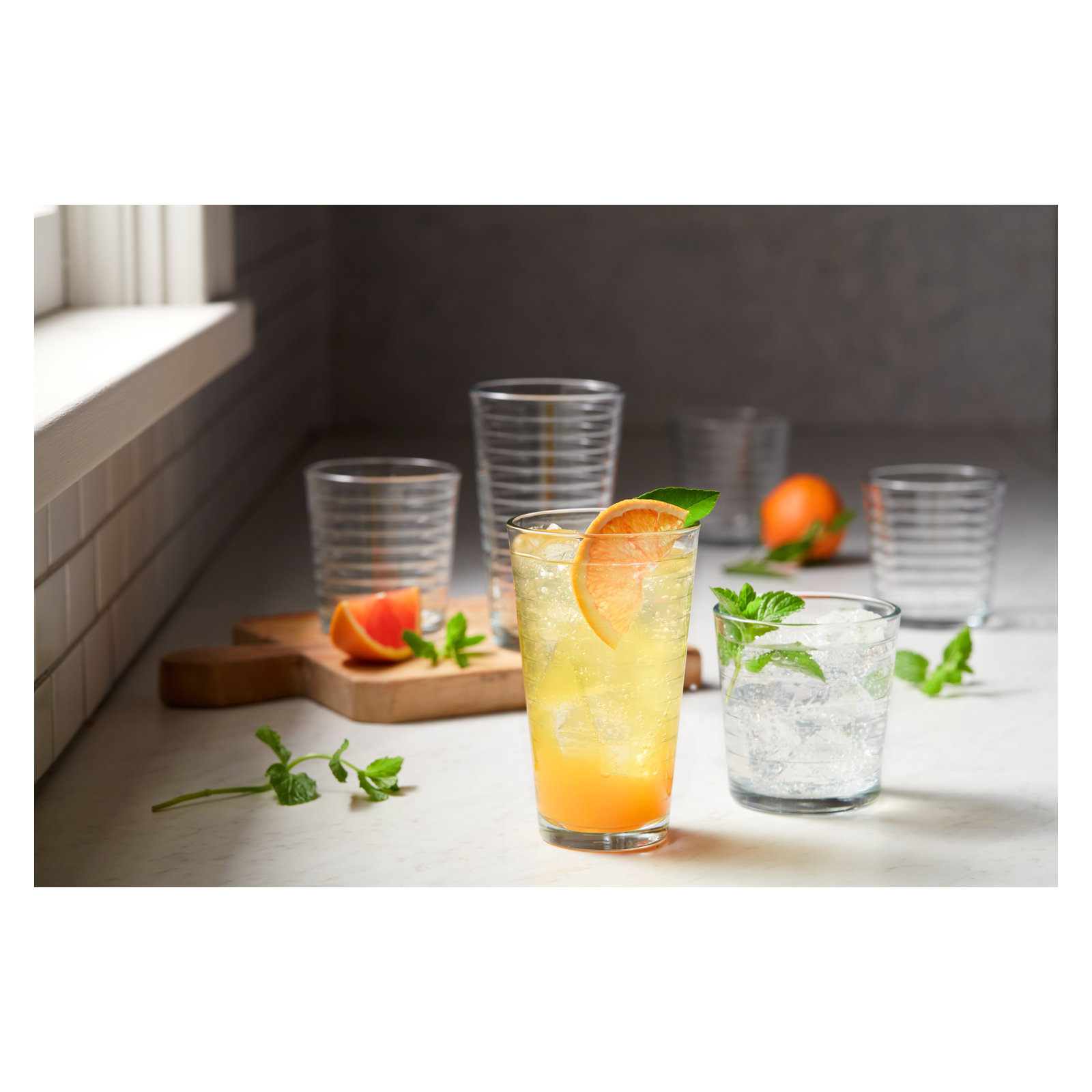 Libbey Hoops 16-Piece Tumbler and Rocks Glass Set