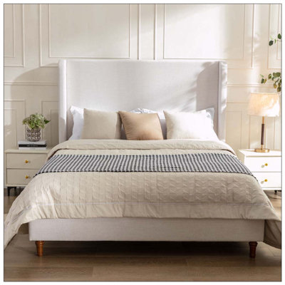 Harper Tall Headboard Upholstered Bed /High Headboard / Elegant Simplicity / No Box Spring Needed / Easy Assembly/ Textured  Canvas
