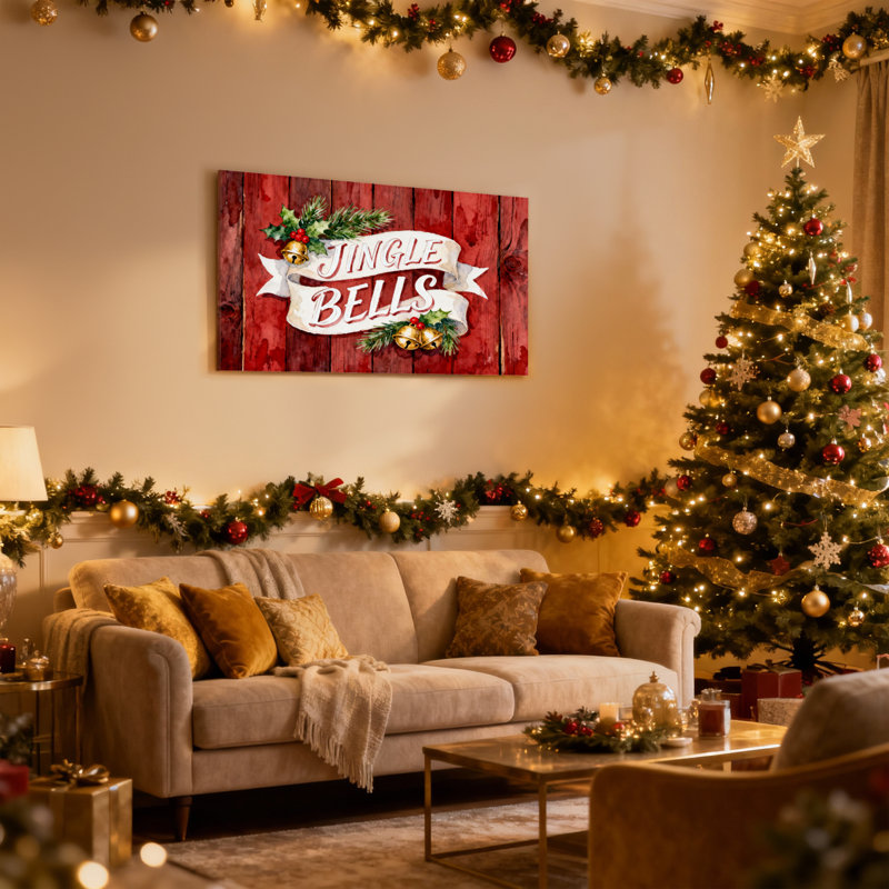 «Christmas Jingle Bells Christmas», ensemble de 3 impressions sur toile, H 12 po x l 18 po