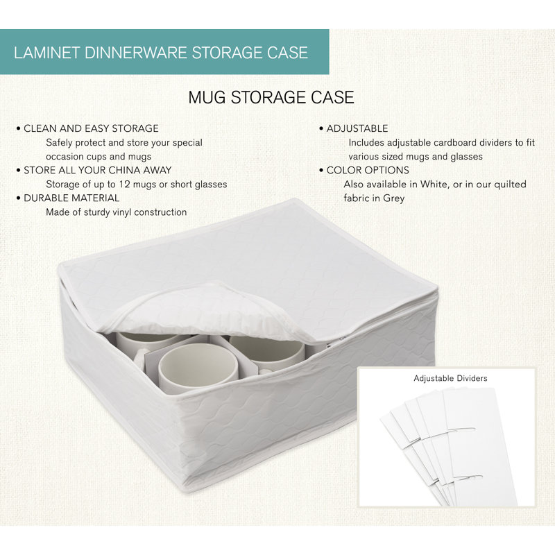 White Quilted Vinyl Mug Storage Case with Adjustable Dividers