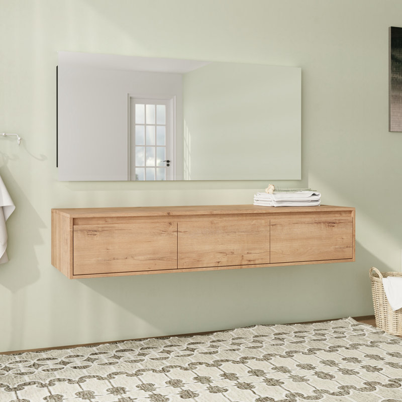 60'' Wall-Mounted Floating Bathroom Storage with Soft-Close Drawer