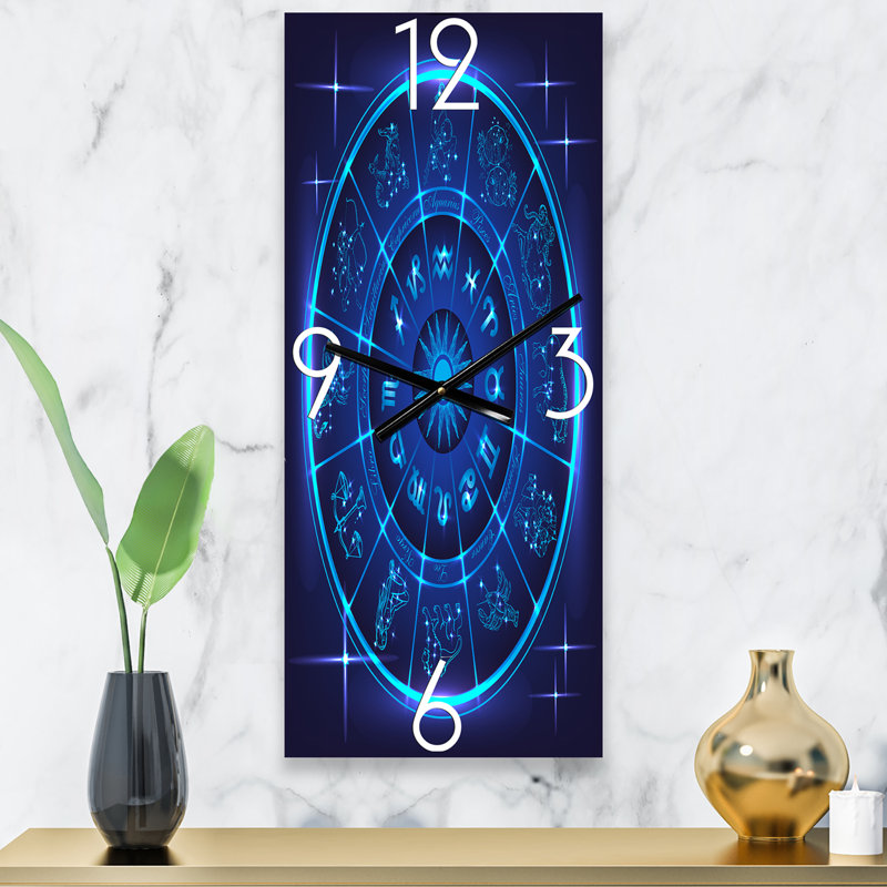 Horoscope néon bleu profond avec signes du zodiaque, Petit