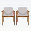 Ensemble de 2 chaises de salle à manger d'extérieur durables, bois d'acacia teck, osier PE brun, coussins imperméables gris, idéal pour les patios et les jardins