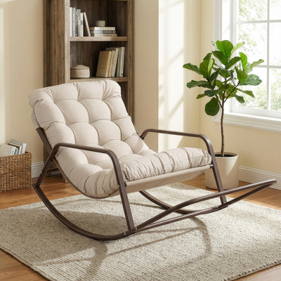 Oversized Indoor Papasan Rocking Lounge Chair with Cushion and Footrest by George Oliver