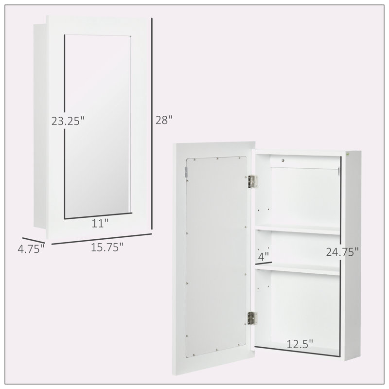 Armoire à pharmacie à miroir fixée au mur l 15,75 po H 28,00 po Jhangir