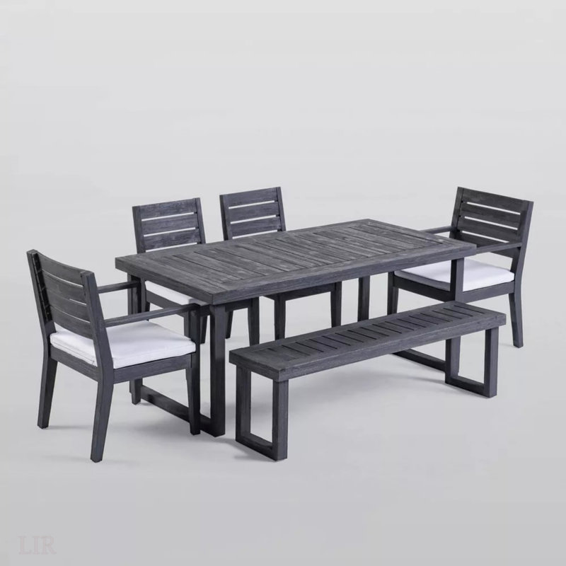 Ensemble repas d'extérieur en bois d'acacia 6 places avec banc
