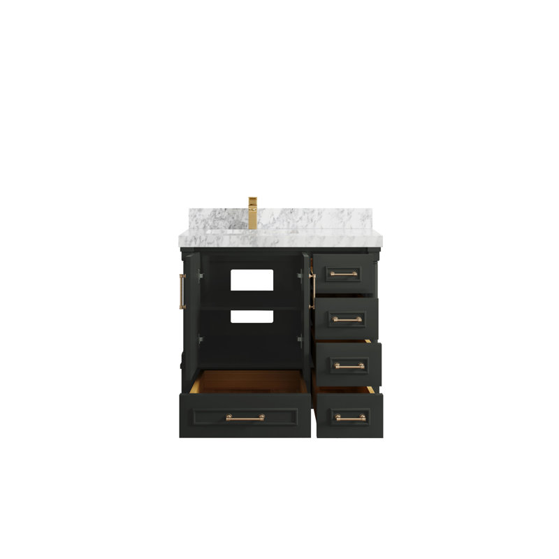 Meuble-lavabo simple 36 po avec plateau Aberdeen, Marbre de Carrare