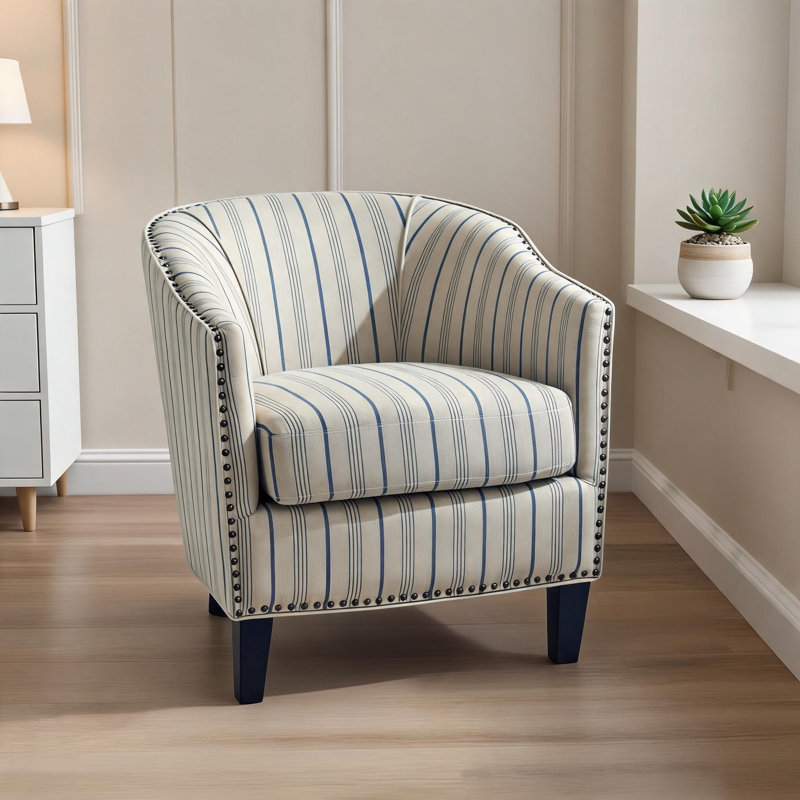 Fauteuil d'appoint en tissu rembourré en tissu pour petits espaces avec pieds en bois massif, finition bleue