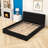 Queen Size Upholstered Platform Bed with Stitched Headboard and Sturdy Frame-1758978367