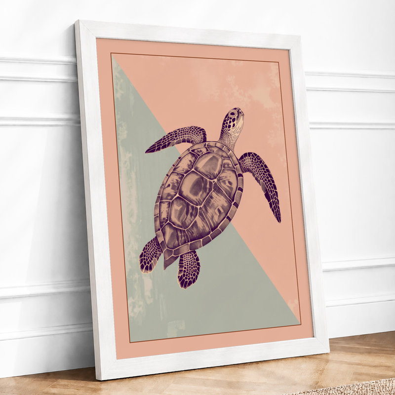 Turtle in Open Water Minimalist - Framed Print, A4 - 29.7 x 21.0 cm, White