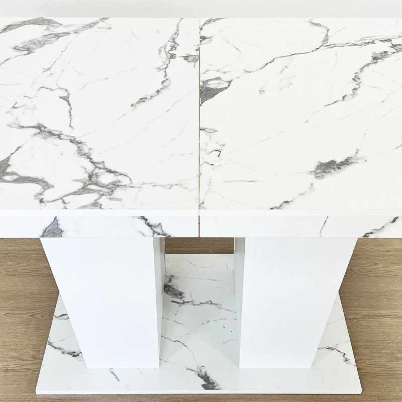 Table de salle à manger extensible en marbre blanc pour 6 à 10 personnes