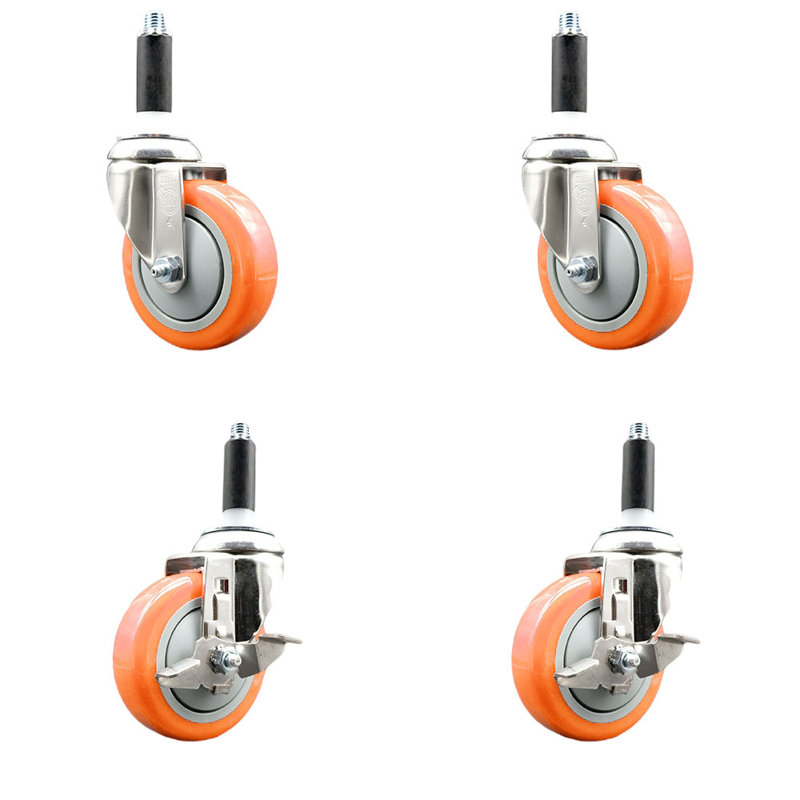 Ensemble de roulettes extensibles 4 pouces en poly 4SS 316SS, Orange