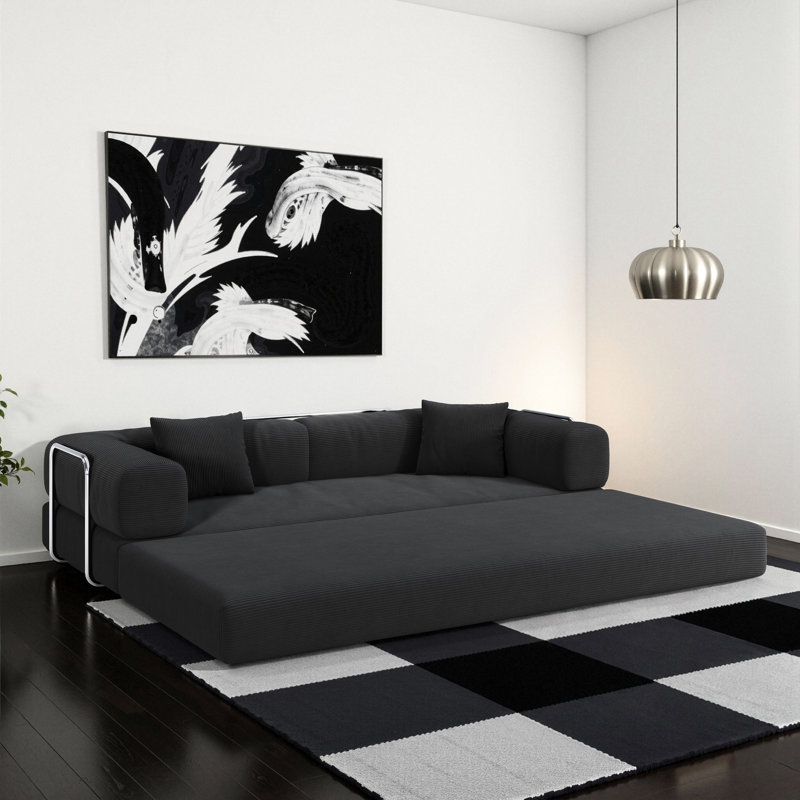 Lit convertible gris à 4 places, conception modulaire de 78,8 pouces, amovible, velours côtelé froissé, accoudoirs de type L, bloc de pouding en tissu velours côtelé lavable confortable, profondeur d'assise de 70 cm