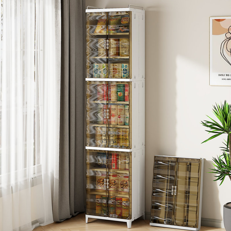 Abdullah 76.69" Foldable Plastic Storage Cabinet with Clear Doors and Removable Shelves, 76.69" H x 16.14" W x 14.88" D